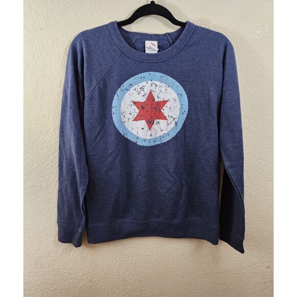 Delta Tops - Delta Fleece Womens S Blue Chicago Flag Graphic Long Sleeve Crew Neck Sweatshirt
